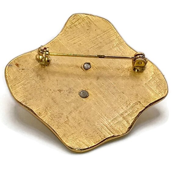 Gold Tone Square Metal Brooch with Faux Pearl Cabochon - Picture 4 of 5